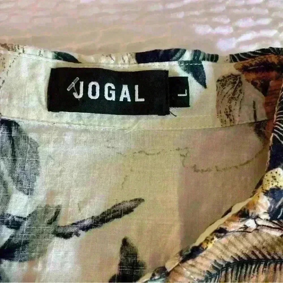 JOGAL Hawaiian Shirt Aloha Allover Floral Print Cotton Lightweight Sz L - Picture 2 of 3